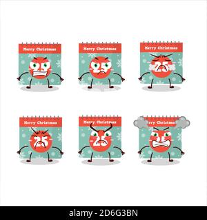 25. dezember Kalender Zeichentrickfigur mit verschiedenen wütend Ausdrücke Stock Vektor