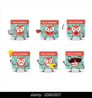 25. dezember Kalender Zeichentrickfigur mit verschiedenen Arten von Unternehmen Emoticons Stock Vektor