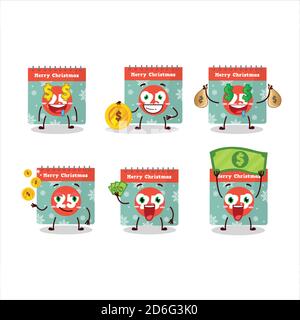 25. dezember Kalender Zeichentrickfigur mit niedlichen Emoticon bringen Geld Stock Vektor