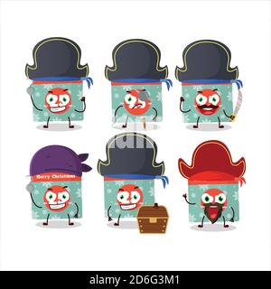 Cartoon-Charakter des 25. dezember Kalender mit verschiedenen Piraten Emoticons Stock Vektor