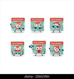 Fotograf Beruf Emoticon mit 25. dezember Kalender Zeichentrickfigur Stock Vektor