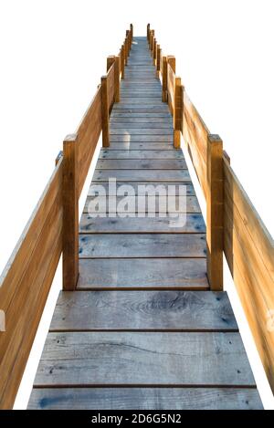 Holzbrücke isoliert auf weißem Hintergrund Stockfoto