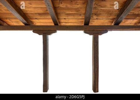 Hölzerne Veranda Dach isoliert auf weißem Hintergrund Stockfoto