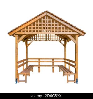 Ein hölzerner Kiosk isoliert auf weißem Hintergrund Stockfoto