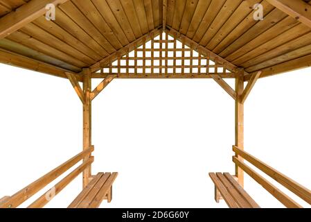 Interieur eines hölzernen Kiosk isoliert auf weißem Hintergrund Stockfoto