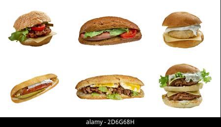 Food-Set aus verschiedenen amerikanischen Burger und Sandwich . Collage Stockfoto