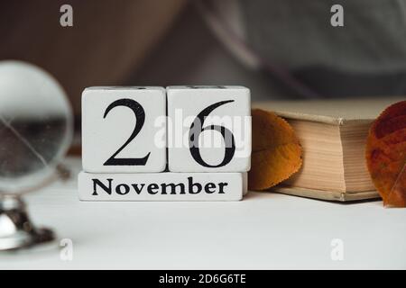 Sechsundzwanzigsten Tag des Herbstmonats Kalender November. Stockfoto