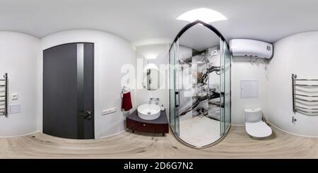 360 Grad Panorama Ansicht von MINSK, WEISSRUSSLAND - Mai 2020: Full seamless spherical hdri Panorama 360 Grad-Winkel-Ansicht in Innenbadezimmer-Toilette in modernen Wohnungen in eno