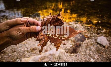 Liebe Botschaft hält Hände Stockfoto