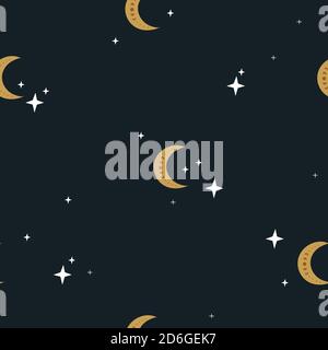 Schönes Nahtloses Muster mit Mond und Sternen Stock Vektor