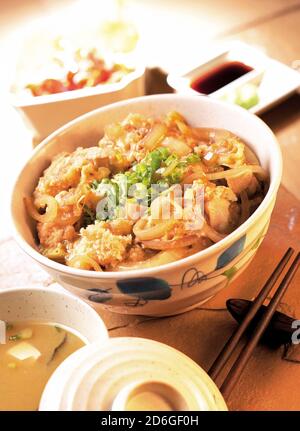 Japanische Küche Oyakodon Huhn und Eierreis Schüssel Stockfoto