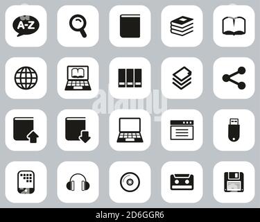 Wörterbuch- oder Glossarsymbole Schwarz-Weiß-Set mit flachem Design Groß Stock Vektor