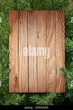 Holzpaneele und Blätter Hintergrund Stockfoto
