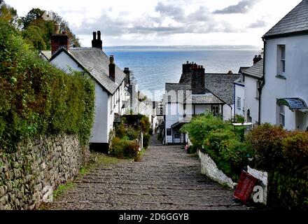 Kopfsteinpflasterstraße in Clovelly. Stockfoto