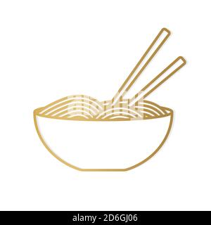 goldene Ramen Suppenschüssel mit Essstäbchen - Vektor-Illustration Stock Vektor