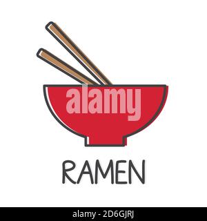 Ramen Suppenschüssel mit Essstäbchen Symbol-Vektor-Abbildung Stock Vektor
