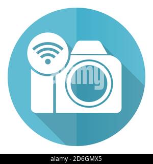 Fotokamera, Kommunikation, WiFi blau Vektor-Symbol, flache Design-Illustration in eps 10 Stock Vektor