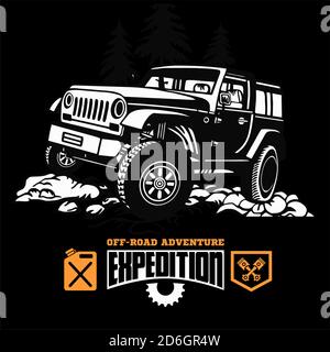 SUV Auto auf schwarz - Elemente für T-Shirt und Emblem - Vektorset Stock Vektor