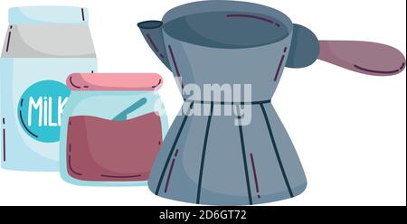 Kaffee brauen Methoden, türkische cezve brauner Zucker und Milch Vektor Illustration Stock Vektor