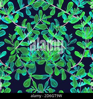 Dorniger Berberis vulgaris (häufig, europäisch oder einfach nur Berberbeere), Zweig mit grünen Blättern, isolierte handbemalte Aquarell-Illustration, nahtlos Stockfoto