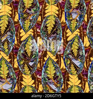 Maranta gestreifte Blätter, gelb, blau, braun Farben Palette, handbemalt Aquarell Illustration nahtlose Muster abstrakt bunten Design Stockfoto
