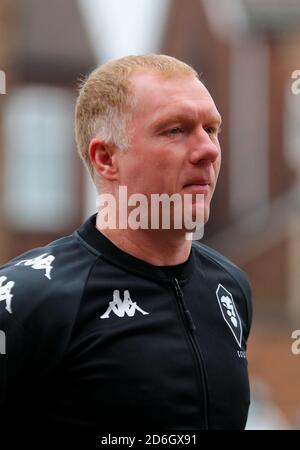 Salford City Hausmeister Paul Scholes vor dem Sky Bet League Two Spiel in Vale Park, Stoke-on-Trent. Stockfoto