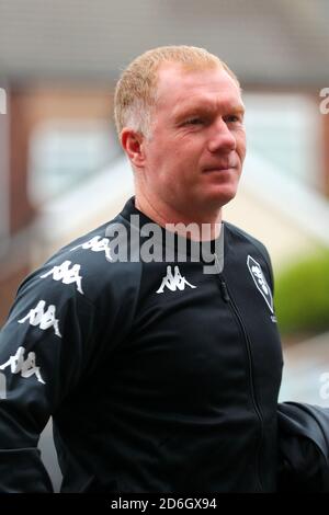 Salford City Hausmeister Paul Scholes vor dem Sky Bet League Two Spiel in Vale Park, Stoke-on-Trent. Stockfoto