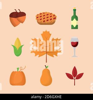 Happy Thanksgiving Tag Set Icons Vektor-Design Stock Vektor