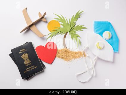 Reise- und Tourismuskonzept in Corona Pandemie - gestrandete Indianer Wir kommen wieder für eine Hochzeit oder Flitterwochen nach Indien Stockfoto