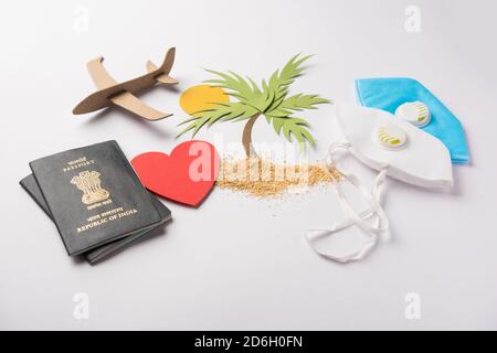 Reise- und Tourismuskonzept in Corona Pandemie - gestrandete Indianer Wir kommen wieder für eine Hochzeit oder Flitterwochen nach Indien Stockfoto