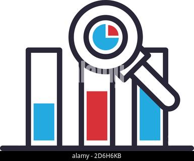 Balken Diagramm und Kreis in lupe Linie und füllen Stil Icon Design, Datenanalyse und Informationen Thema Vektor Illustration Stock Vektor