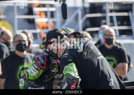 Estoril, Portugal, Italien. 17. Okt 2020. estoril, portugal, Italien, 17. Okt 2020, NÃ‚Â 1 Jonathan Rea GBR Kawasaki ZX-10RR Kawasaki Racing Team WorldSBK.gewinnt den sechsten World Superbike Titel, mit Alex Lowes während der 8. Runde Pirelli Estoril Round Race1 - World Superbike - SBK - Credit: LM/Otto Moretti Credit: Otto Moretti/LPS/ZUMA Wire/Alamy Live News Stockfoto