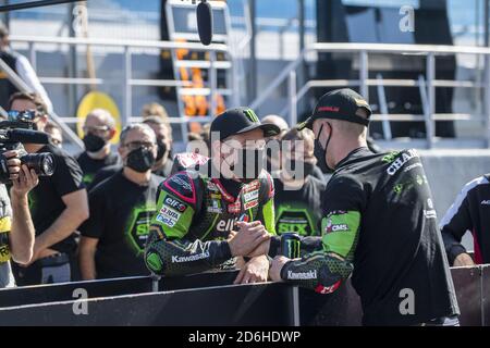 estoril, portugal, Italien, 17. Oktober 2020, Nr. 1 Jonathan Rea GBR Kawasaki ZX-10RR Kawasaki Racing Team WorldSBK gewinnt den sechsten World Superbike Titel , mit Alex Lowes während der 8. Runde Pirelli Estoril Round Race1, World Superbike - SBK - Credit: LM/Otto Moretti/Alamy Live News Stockfoto