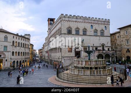 Perugia - August 2019: Piazza IV Novembre, Platz im Stadtzentrum Stockfoto