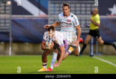 Henry Slade von Exeter Chiefs erzielt beim Finale des European Champions Cup in Ashton Gate, Bristol, den vierten Versuch seiner Mannschaft. Stockfoto