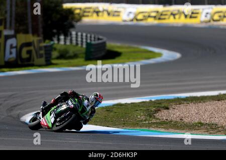 Estoril, Portugal. Oktober 2020. Der Brite Jonathan Rea vom Kawasaki Racing Team WorldSBK fährt während der FIM Superbike Weltmeisterschaft - WorldSBK Estoril Runde - Rennen 1, auf dem Circuito Estoril in Cascais, Portugal am 17. Oktober 2020. Quelle: Pedro Fiuza/ZUMA Wire/Alamy Live News Stockfoto