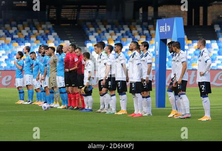 Neapel, Italien. Oktober 2020. Die Teams stehen vor dem Fußballspiel Serie A SSC Napoli gegen Atalanta BC. Neapel gewann 4:1. Kredit: Unabhängige Fotoagentur/Alamy Live Nachrichten Stockfoto