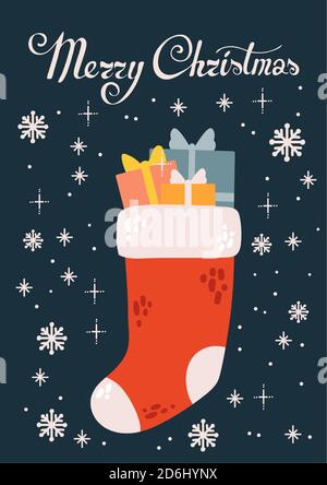 Vektor niedlichen cartooon rote Cristmas Socke voller Cristmas Geschenke, Geschenke Stock Vektor