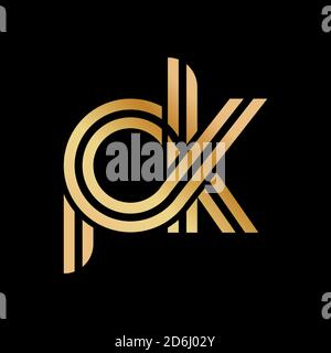 Kleinbuchstaben p und k. Flach gebundenes Design in einem goldenen Farbton für ein Logo, eine Marke oder ein Logo. Vektorgrafik Stock Vektor