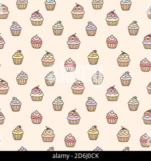 Vektor Cupcakes, Muffin nahtlose Muster Hintergrund mit Pastellfarben. Stock Vektor