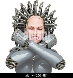 Super Cyborg ist wütend und das Gefühl bereit für Krieg Nahaufnahme, 3d-Illustration Stockfoto