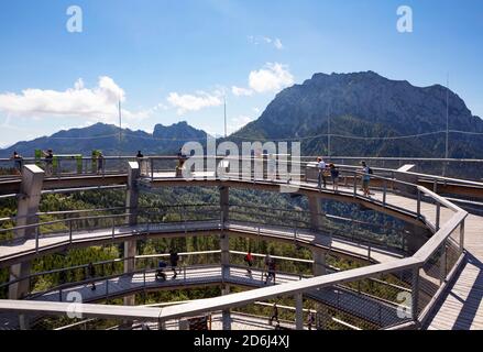 Aussichtsturm am Baumkeulerweg Salzkammergut am Grünberg mit Traunstein, Gmunden, Salzkammergut, Oberösterreich, Österreich Stockfoto