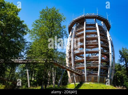 Aussichtsturm am Baumkeulerweg Salzkammergut am Grünberg, Gmunden, Salzkammergut, Oberösterreich, Österreich Stockfoto