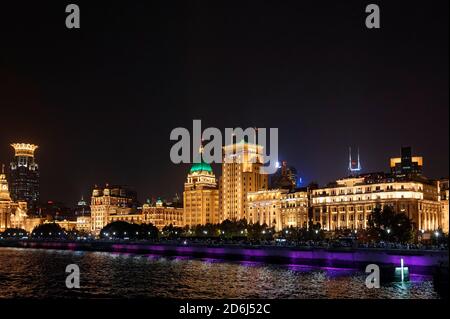 Bootsfahrt Shanghai bei Nacht, der Bund, Waitan, Wolkenkratzer, Hongkong, Shanghai, Shanghai Shi, China Stockfoto