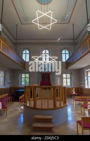 Innenansicht einer Synagoge, Schändung 1938, 1994 wiedereröffnet, Ermreuth, Oberfranken, Bayern, Deutschland Stockfoto