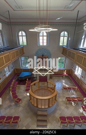 Innenansicht einer Synagoge, Schändung 1938, 1994 wiedereröffnet, Ermreuth, Oberfranken, Bayern, Deutschland Stockfoto