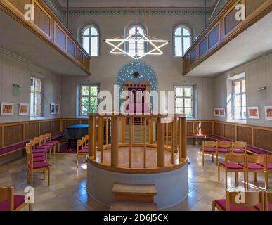 Innenansicht einer Synagoge, Schändung 1938, 1994 wiedereröffnet, Ermreuth, Oberfranken, Bayern, Deutschland Stockfoto