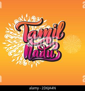Tamil Nadu handgeschriebene Stock-Schrift Typografie. Staaten von Indien. Stock Vektor