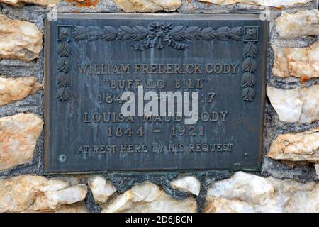 Markierung an der Grabstätte von William F. 'Buffalo Bill' Cody. Stockfoto