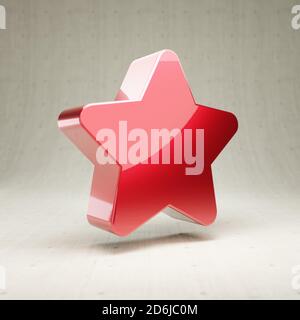 Sternsymbol. Gold glänzend Stern Symbol isoliert auf weißem Beton Hintergrund. Modernes Icon für Website, Social Media, Präsentation, Design Template Element. 3D-Rendering. Stockfoto